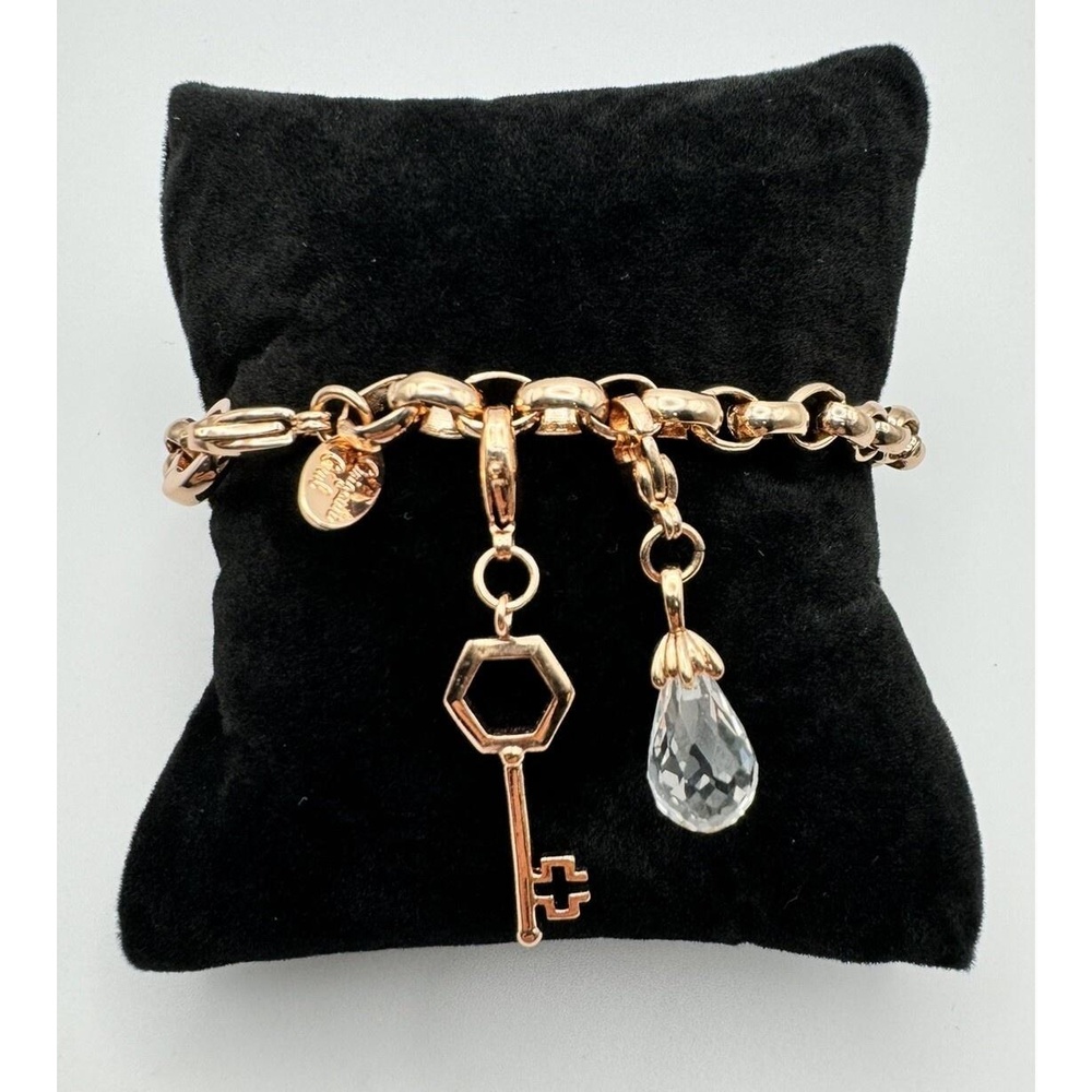 Origami Owl Rose Gold Tone‎ Dangle Charm Bracelet Key Dangle Tear Drop Crystal